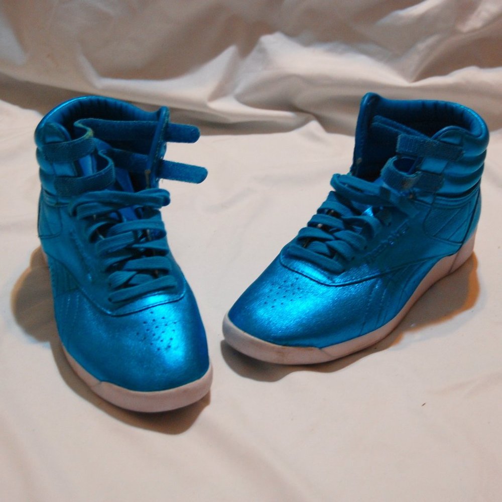 Reebok Classic Fashion Metallic Blue Freestyle Hi Reebok Sneaker Cardi B